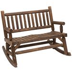 Outsunny Garden 2-Seater Rocking Bench Wood Frame Rough-Cut Log Loveseat Slatted High Back Rustic Style with Armrests Garden Outdoor Furniture - Dark Stain Brown