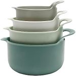 COOK WITH COLOR Nesting Plastic Mixing Bowl Set with Pour Spouts and Handles, Sage, 4 Piece Non-Slip