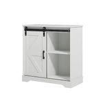 Panana Single Sliding Barn Door Buffet Storage Cabinet Home Bar Living Room Farmhouse Style Wooden Sideboard (White)