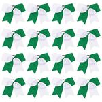 16PCS 8" Large Cheer Hair Bows Ponytail Holder Elastic Band Handmade for Cheerleading Teen Girls College Sports (White/Forest Green)