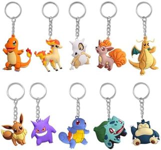 Diyxisk Key Chain, Pack of 10 Silicone Key Rings, Cute Anime Keychain, Personalised Key Chain, for Children Party Favours, Birthday, School Bag Decor Keychain, multicoloured, 4-7cn