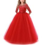 TTYAOVO Girls Pageant Ball Gowns Kids Lace Embroidered Princess Wedding Party Dress Size(130) 6-7 Years 378 Red