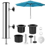 Ompinda Universal Parasol Base Tube Set, Heavy Duty Stainless Steel Umbrella Pole Stake Holder and 3Pcs PVC Insert Pipe Sleeve for Garden/Backyard/Beach/Swimming Pool