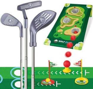 RCROKS Toddler Golf Clubs Set Adjustable, Upgraded Kids Golf Toys with Cornhole Putting Mat, Indoor & Outdoor Backyard Golf Game Toy Playset Gifts for Aged 2 3 4 5 6 7 8 Toddlers Kids Baby (Grey, M)