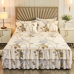 Loussiesd Blossom Floral Bed Sheet Flowers Print Fitted Sheet 3 Side Coverage 14 Inch Drop Dust Ruffle Botanical Bed Skirt 3 Piece 1 Falt Sheet & 2 Pillowcases (Double)