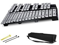 TINRIEF Percussion Glockenspiel Bell Kit, 30 Note aluminium plate piano with foldable stainless steel aluminium bar and a pair of Orff Percussion Tote Bag (30 Notes Foldable Glockenspiel)