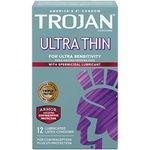 Trojan Ultra Thin Lubricated Latex Condoms Spermicidal for Men, 12 Count