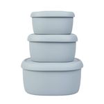 BLUE GINKGO Nesting Silicone Containers - Set of 3 Hard-Shell Silicone Food Storage Containers | BPA Free, Airtight, Dishwasher and Freezer Safe (6.7oz, 10oz, 20oz) - Grey