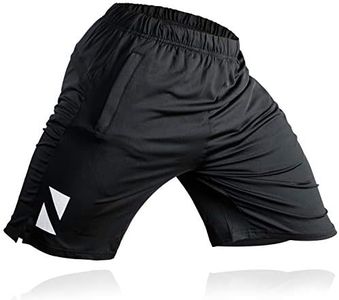 Athletic Workout Shorts with Zipper Pockets - Sweat Wicking Gym Short (Black)