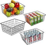 CIFFRA 4PCS Wire Storage Baskets, Black Wire Basket, Metal Basket for Pantry, Wire Freezer Storage Baskets with Handle for Home, Office, Kitchen, Bathroom