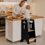 COSYLAND Toddler Standing Tower Adjustable Height - Kitchen step Stool Helper Super Stable - 3 Levels Adjustable Kids Learning Stool Wooden Toddler Kitchen Stool (Natural & Black)
