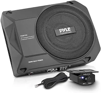 Pyle 10-Inch Low-Profile Amplified Subwoofer System - 900 Watt Compact Enclosed Active Underseat Car Audio Subwoofer with Built-in Amp, Powered Car Subwoofer w/Low & High-Level Inputs - PLBX10A