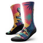 Outway Prehistoric Crew Socks, Moisture-Wicking Athletic Calf Socks with Arch Support for Men and Women, Colorful Design, Size M/L