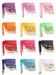 Zhanmai 12 Pieces Belly Dance Hip Scarf for Belly Dancer 12 Colors Waist Chain Dance Hip Scarf Belt with Dangling Coins, Gold Coins, as the pictures shown