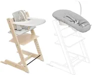 Stokke Tripp Trapp High Chair 2 (Natural) + Newborn Set + Cushion 2 (Nordic Grey) + Stokke Tray (White) - Includes Chair & Baby Set with Removable Harness for Children 6-36 Months