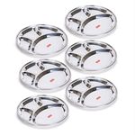 Sumeet Stainless Steel Round 4 in 1 Compartment Lunch/Dinner Plate Set of 6Pcs, 32.5cm Dia, Silver