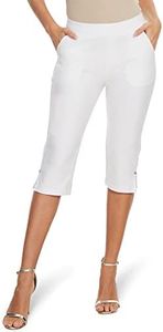 Ginasy Capri Pants for Women Casual Summer Dressy Pull On Stretch High Waisted Crop Work Leggings with Pockets White