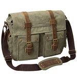 Peacechaos Messenger Bag Leather Canvas Shoulder Bookbag Laptop Bag + Dslr Slr Camera Canvas Shoulder Bag (Army Green)