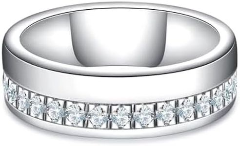 AnuClub Moissanite Wedding Band Half Eternity Rings D Color VVS1 925 Sterling Silver Anniversary Band Ring for Men with Certificate Size 11