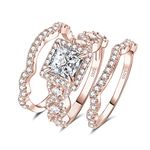 JewelryPalace Princess Cut 1.5ct Cubic Zirconia Engagement Rings for Women, 925 Sterling Silver 14k Rose Gold Promise Ring, Infinitiy Twist Simulated Diamond Wedding Band Bridal Sets 8