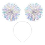 Foil Strips Pom Pom Headband Tinsel Hair Band Fluffy Ball Hair Loop Laser Fashion Headband Disco Hair Accessories for Women Girls Birthday Cosplay Christmas Party A7LSFG