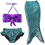 TFJH E 3PCS Kids Girls Fancy Princess Swimmable Mermaid Tail Set, Dark Blue, 4-5Years(Tag No 110)