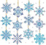 12 Pieces Winter Snowflake Diamond Painting Keychain 5D DIY Diamond Painting Kit Christmas Hanging Diamond Art Kits Christmas Snowflake Ornaments for Kids Christmas Crafts Family Decor