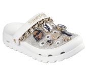 Skechers Women's Snoop Dogg: Arch Fit Footsteps-Rolling N Gold Clog, White, 8