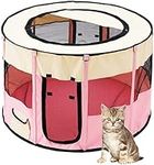 Floving Collapsible Round Park Portable Pet Park Indoor/Portable Foldable Pet Dog Cat Puppy Playpen (pink-S)