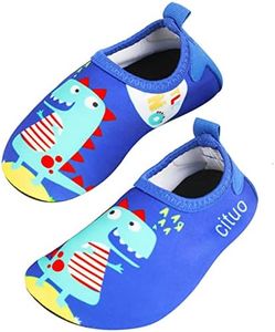 HausFine Girls Boys Water Shoes Unicorn Whale Dinosaur Water Sport Shoes Quick-Dry Non-Slip Barefoot Water Shoes Swim Socks Aqua Water Shoes (30/31, Blue Dinosaur)