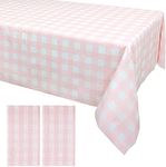 2 Pcs Pink and White Checkered Tablecloth 54 ×108 Inches Rectangle Gingham Tablecloth Disposable Plastic Waterproof Table Cover for Outdoor Picnic, Kitchen, Holiday Birthday Party