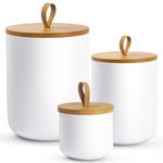 YUNLINLI Canisters Kitchen Set, Coffee Canister Ceramic, Food Storage Canisters with Airtight Bamboo Lid for Storing Coffee, Tea, Sugar, Flour, Nuts, Beans - Set of 3 (White)