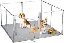 Dog Clear Playpen Fence Kennel: Indoor Pet Play Pen Cage Whelping Box with Waterproof Fertility Pad - Heavy Duty Pets Large Acrylic Exercise Crate Pens with Gate and Metal Frame for Puppy Small Animal