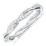 PAVOI 14K Gold Plated Sterling Silver Cubic Zirconia Twisted Rope Eternity Band White Gold for Women Size 7