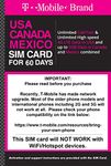 T-Mobile Brand USA, Canada, Mexico Prepaid Travel SIM Card Unlimited Call/Text and Unlimited High Speed 4G LTE Data in USA and up to 5GB Data in Canada and Mexico Combined. (60 Days)