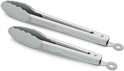2 Pack Warm Grey Kitchen Tongs, Premium Silicone BPA Free Non-Stick Stainless Steel BBQ Cooking Grilling Locking Food Tongs, 9-Inch & 12-Inch
