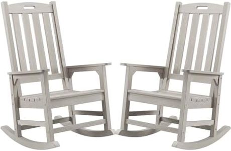 Psilvam Oversized Outdoor Rocking Chair Set of 2, Porch Rocker with 21" Wide Seat and 32" Tall Backrest, Pre-assembled with most components for effortless installation (Grey)