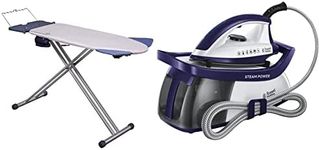 Mabel Home Extra-Wide ironing Pro Board with Shoulder Wing Folding, 8 Feature, with + Extra Cover & Russell Hobbs 24440 Steam Generator Iron, Series 3, 2600 W, Purple/White
