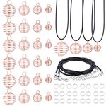 PH PandaHall 24pcs 4 Sizes Spiral Bead Cages Pendants Stone Holder Necklace Cage 24 Strands 17 Inch Black Leather Necklace Cord 50pcs 6mm Open Jump Ring Rock Tumbler Jewelry Making Supplies, Rose Gold