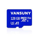 Vansuny 128GB Micro SD Card microSDXC Memory Card with SD Adapter A1 App Performance V30 4K Video Recording C10 U3 Micro SD for Phone, Security Camera, Dash Cam, Action Camera Blue