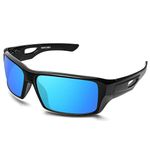 MAXJULI Polarized Wrap Around Sunglasses for Men Women 100% UV400 Protection Sport Sun Glasses for Fishing Driving(Black/Blue)