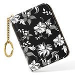 Nipichsha Credit Card Holder, Small RFID Card Wallet for Women, Slim Leather Card Holder Wallet, Credit Card Wallet Organizer, Pocket Business Card Case with Zipper & Keychain, Black Flower, Fashions