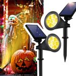 Solar Spotlights Outdoor, Bright 7-LEDs Solar Light Landscape Dusk-to-Down Waterproof Flag Pole Lights Garden Yard Light, 2-in-1 Adjustable Solar Powered Spot Light for Halloween Garden(2 Pack,Yellow)