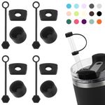 DUNLAGUE Silicone Spill Stopper Set for Stanley Cup 2.0 30oz & 40oz with Straw Cover (Set of 4, Black)