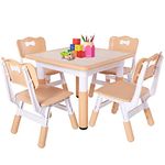 FUNLIO Kids Table and 4 Chairs Set, Height Adjustable Toddler Table and Chair Set for Ages 3-8, Easy to Wipe Arts & Crafts Table, for Classrooms/Daycares/Homes, CPC & CE Approved (5-Piece Set)