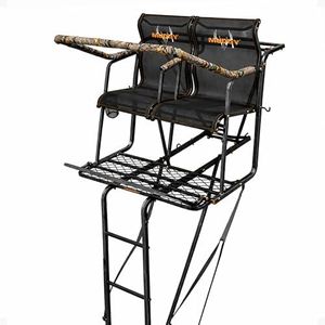 Muddy Boss Stronghold 2.5 Deer Hunting 18 Foot 2 Person Ladderstand Tree Stand with Lumbar Seat and Expanded D Force Metal Platform