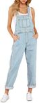 LookbookStore Overalls for Women Spring Summer Overalls 2024 Classic Bib Overalls Light Blue Jean Jumpsuits Fashion Baggy Dungarees Overalls Women Denim Jeans Overalls Size XL Size 16 18