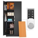 METALTIGER Metal Storage Cabinet - Digital Lock Multifunctional Garage Storage Cabinet with Doors and 5 Adjustable Shelves, Multi-Use Pegboard, Lockable Cabinet (Digital Lock, Black)