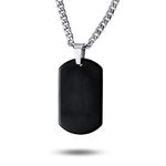 Bling Jewelry Personalized Medium Plain Simple Basic Cool Men's Engravable Black Dog Tag Pendant Necklace for Men Teens IP Stainless Steel 24 Inch Chain