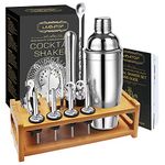 LIVEHITOP Cocktail Shaker Kit with Stand, 15PCS Bartender Set with 750ml Stainless Steel Shaker, Gift Set with Recipe Book for Drink, Home, Bar, Party